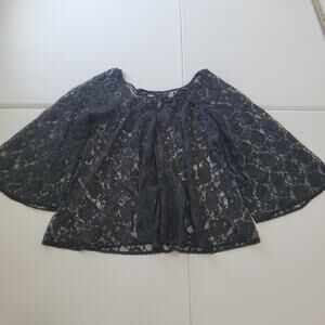 Vintage Whimsigoth Goth Witch Shirt Womens Large Black Lace Bell Sleeve Tie Neck